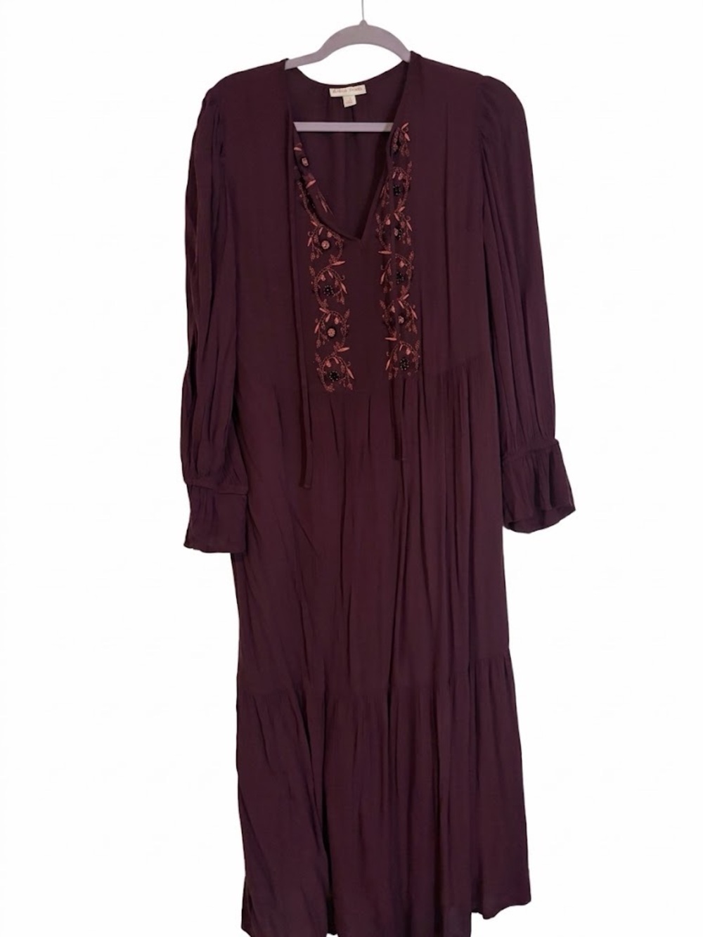 Knox Rose Boho Embroidered Long Sleeve Dress - Plum